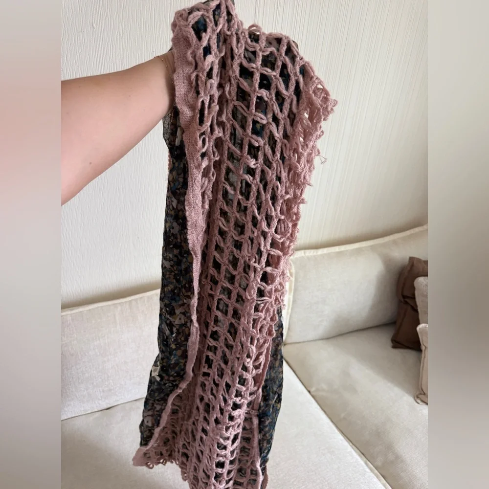 Pins & Needles Floral and Pink Crochet Scarf